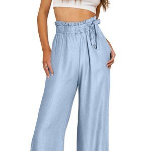 Sky Blue High Waist Pocketed Wide Leg Tencel Jeans